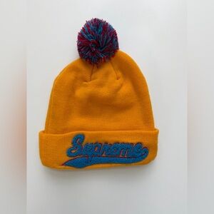 Supreme New Era Chenille Script Pom Pom Beanie Streetwear OS FW16 Blue Orange